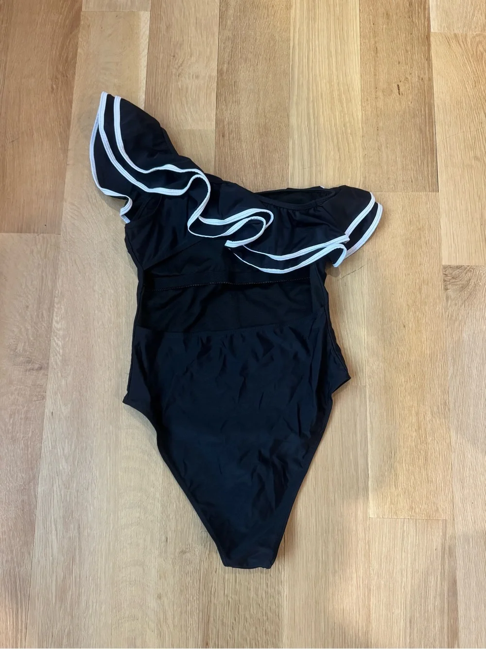 Black One-Shoulder Ruffle Women's Swimsuit